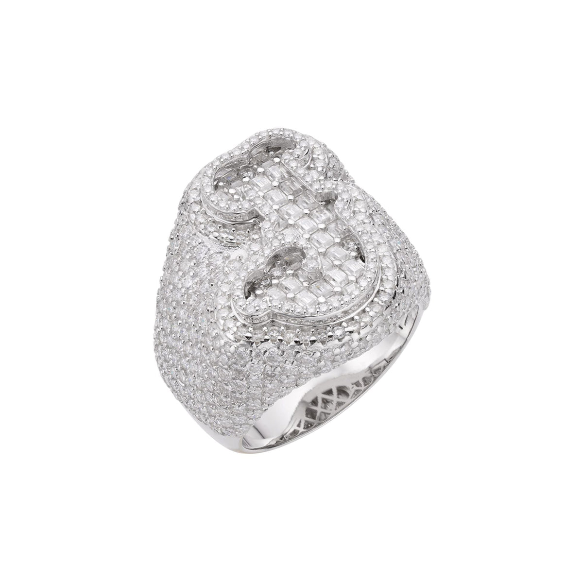 Sterling Silver Round Baugette Moissanite Albhabet J letter Initial SZ 10 Mens Ring RP 6-7/8 Cttw