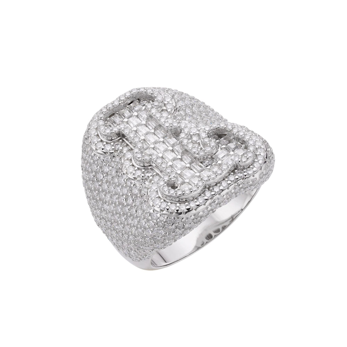 Sterling Silver Round Baugette Moissanite Albhabet L letter Initial SZ 10 Mens Ring RP 6-5/8 Cttw