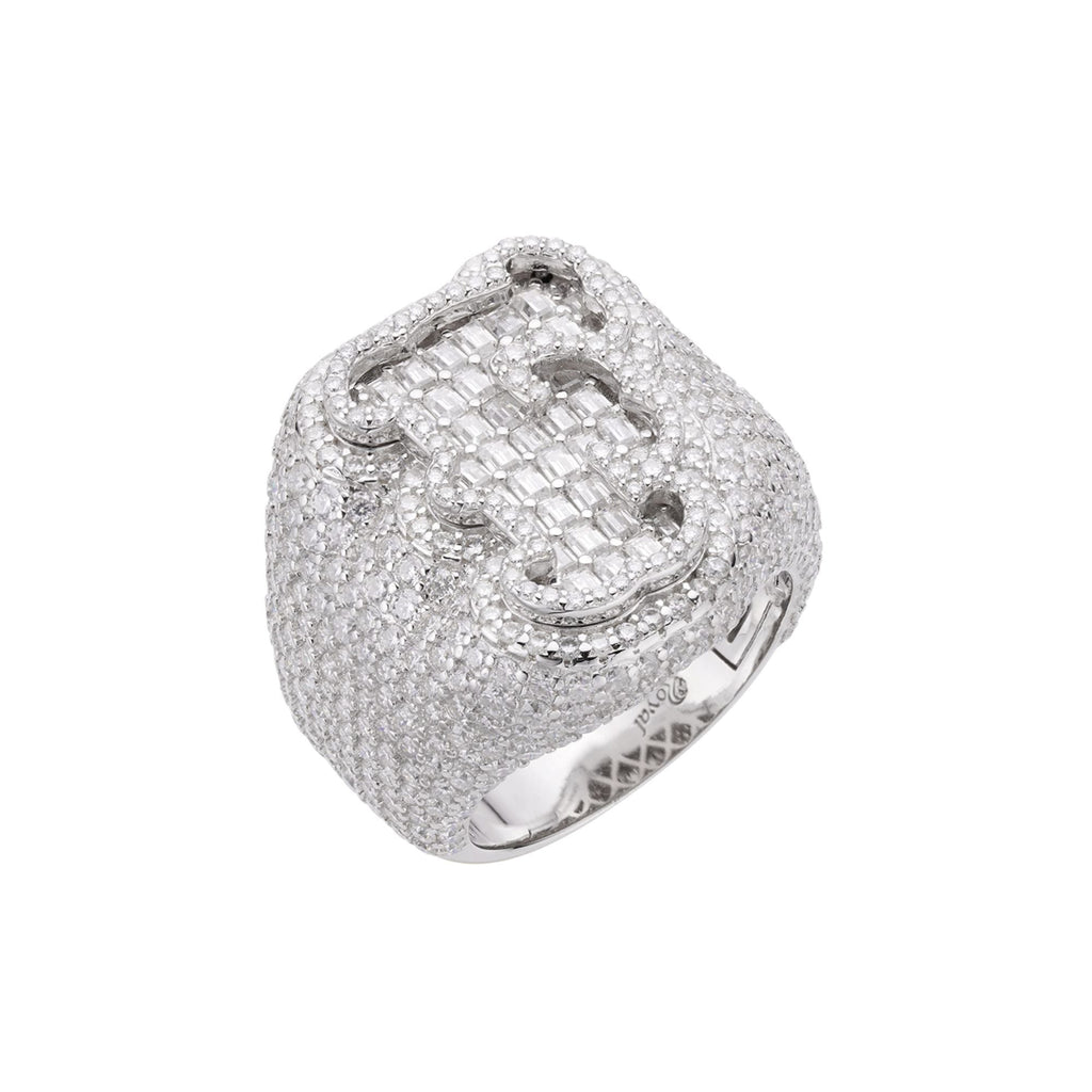 Sterling Silver Round Baugette Moissanite Albhabet F letter Initial SZ 10 Mens Ring RP 7-1/4 Cttw