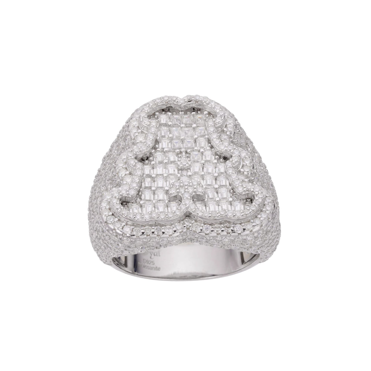 Sterling Silver Round Baguette Moissanite Albhabet A letter Initial SZ 10 Mens Ring RP 7-5/8 Cttw
