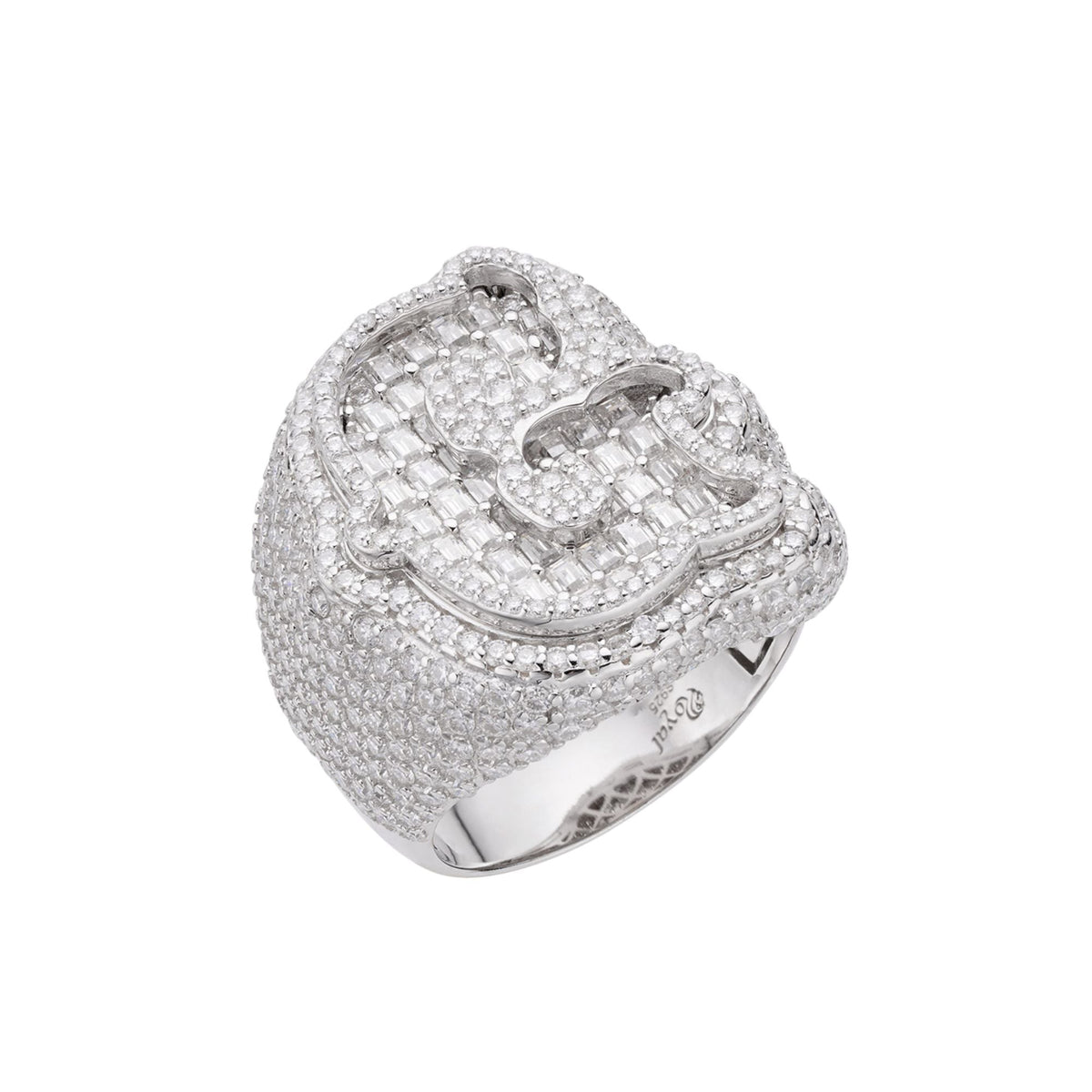 Sterling Silver Round Baugette Moissanite Albhabet G letter Initial SZ 10 Mens Ring RP 7-1/2 Cttw