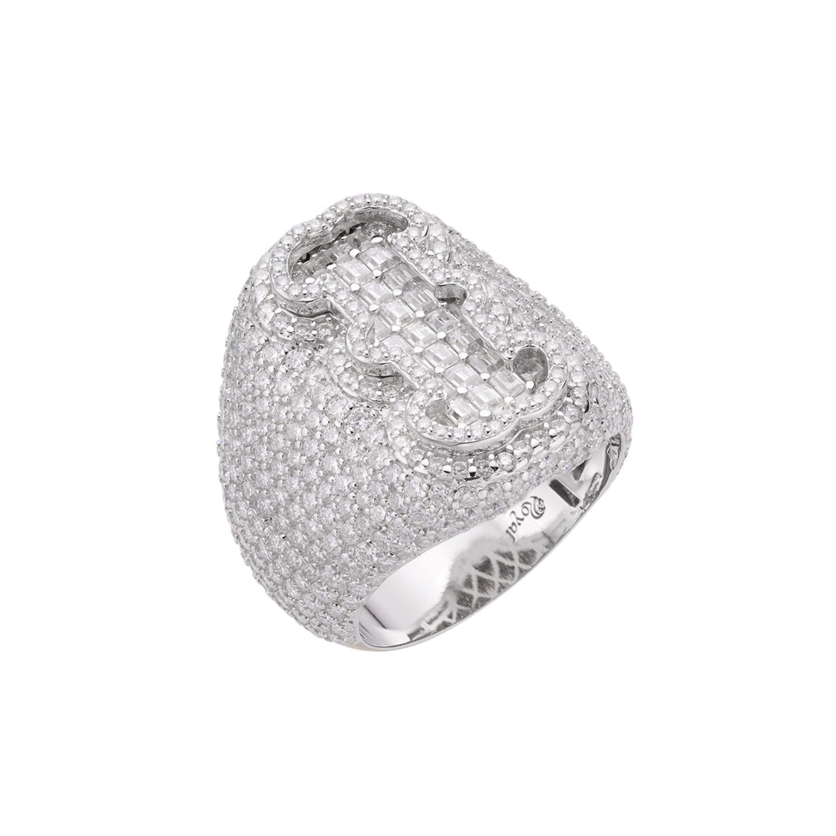Sterling Silver Round Baugette Moissanite Albhabet I letter Initial SZ 10 Mens Ring RP 6-1/2 Cttw