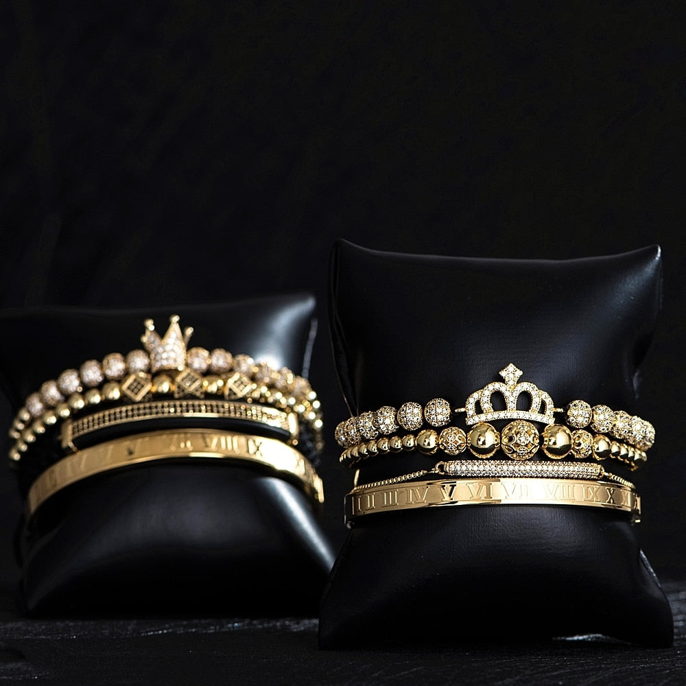 Luxury Couples Bracelet Roman Royal Charm Men Women Pave CZ Zircon Crown Handmade Braiding Set Bracelet Valentine's Lovers Gift