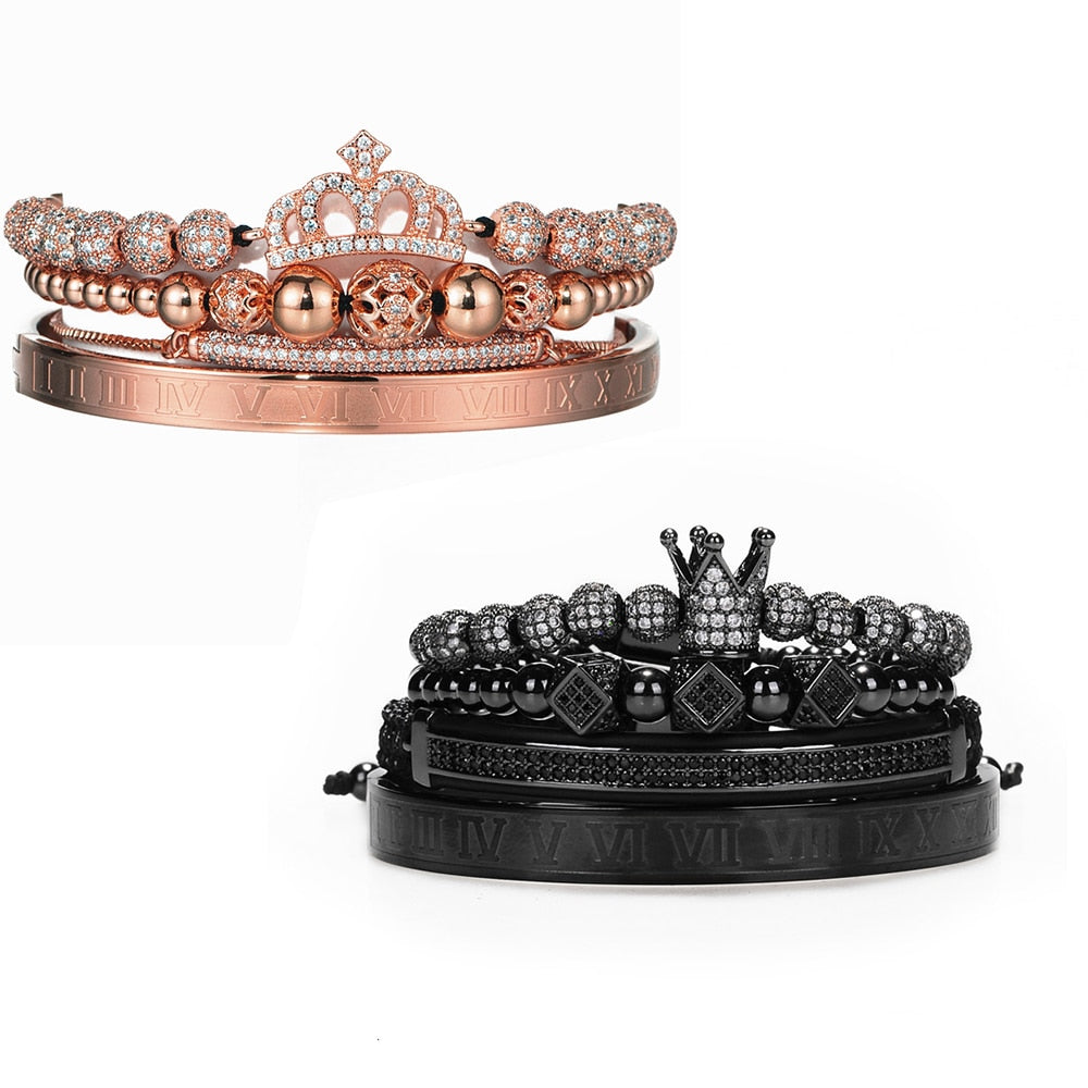 Luxury Couples Bracelet Roman Royal Charm Men Women Pave CZ Zircon Crown Handmade Braiding Set Bracelet Valentine's Lovers Gift