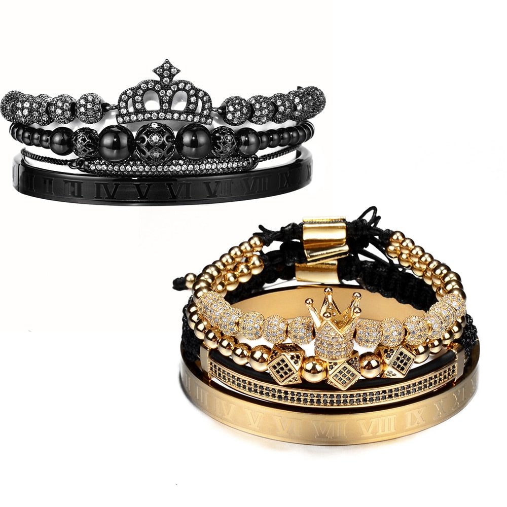 Luxury Couples Bracelet Roman Royal Charm Men Women Pave CZ Zircon Crown Handmade Braiding Set Bracelet Valentine's Lovers Gift
