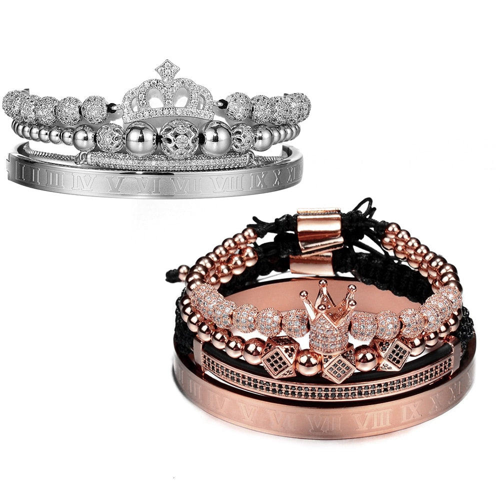 Luxury Couples Bracelet Roman Royal Charm Men Women Pave CZ Zircon Crown Handmade Braiding Set Bracelet Valentine's Lovers Gift