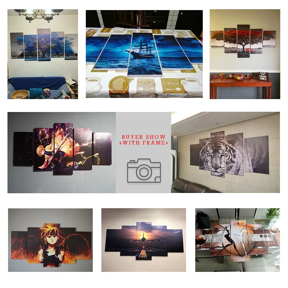 Drop Shipping Customized HD Prints Painting Custom Made Canvas Picture Frame 5 Panel Poster Modular Home Decoration PENGDA