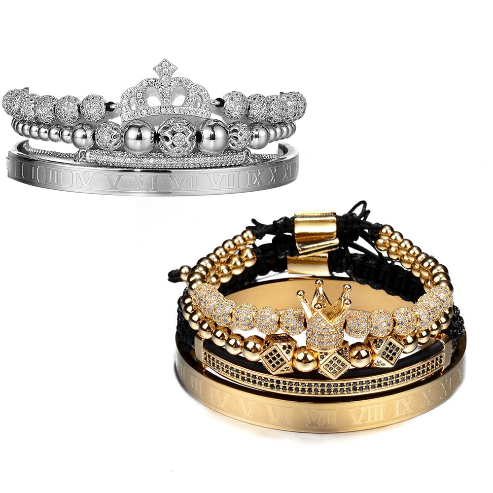 Luxury Couples Bracelet Roman Royal Charm Men Women Pave CZ Zircon Crown Handmade Braiding Set Bracelet Valentine's Lovers Gift