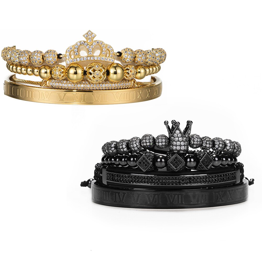 Luxury Couples Bracelet Roman Royal Charm Men Women Pave CZ Zircon Crown Handmade Braiding Set Bracelet Valentine's Lovers Gift