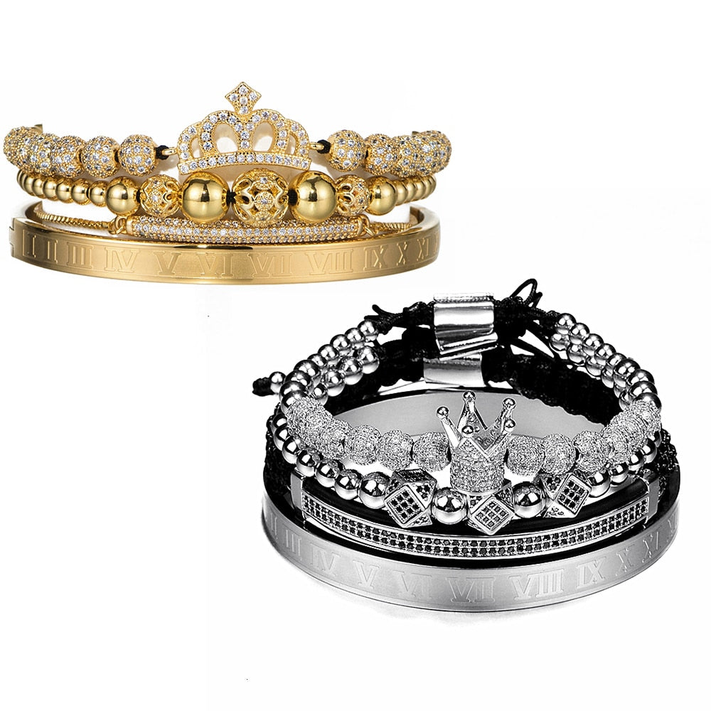 Luxury Couples Bracelet Roman Royal Charm Men Women Pave CZ Zircon Crown Handmade Braiding Set Bracelet Valentine's Lovers Gift