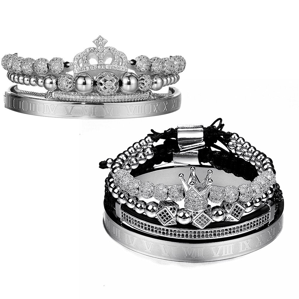 Luxury Couples Bracelet Roman Royal Charm Men Women Pave CZ Zircon Crown Handmade Braiding Set Bracelet Valentine's Lovers Gift