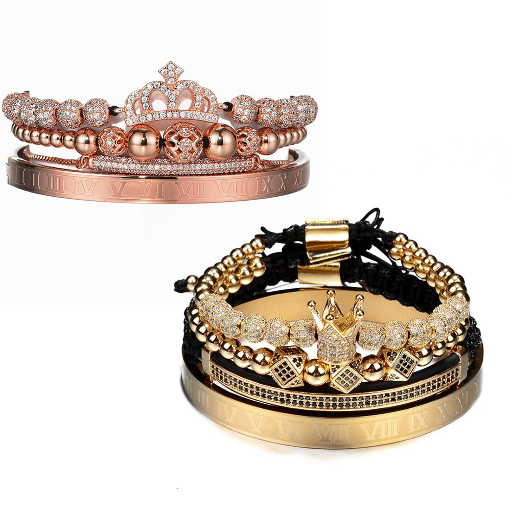 Luxury Couples Bracelet Roman Royal Charm Men Women Pave CZ Zircon Crown Handmade Braiding Set Bracelet Valentine's Lovers Gift