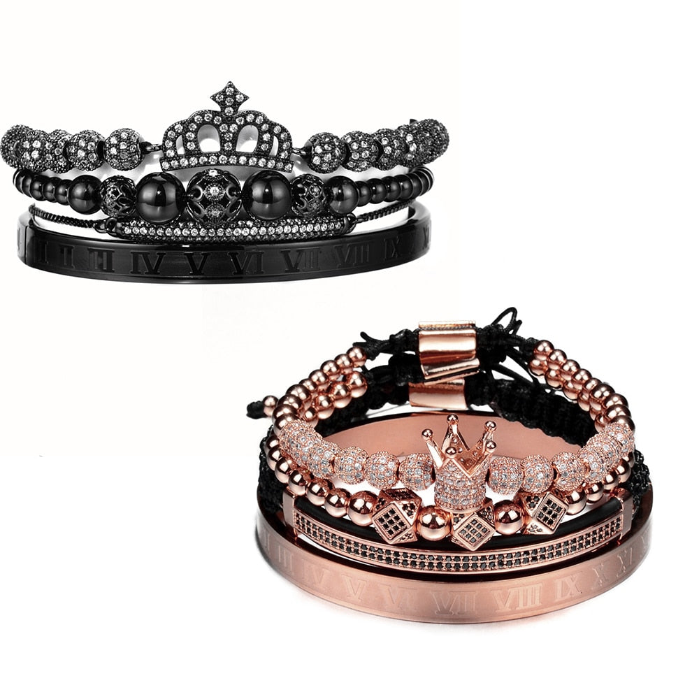 Luxury Couples Bracelet Roman Royal Charm Men Women Pave CZ Zircon Crown Handmade Braiding Set Bracelet Valentine's Lovers Gift