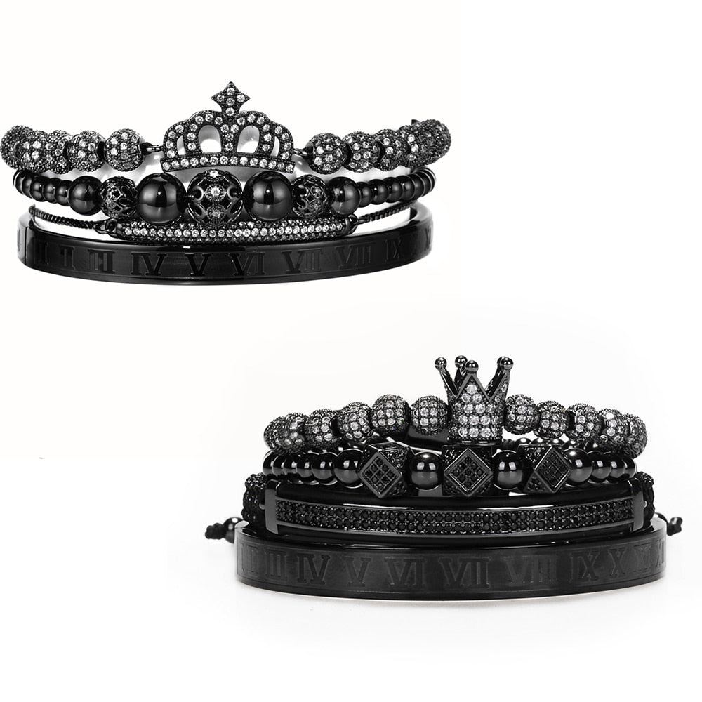 Luxury Couples Bracelet Roman Royal Charm Men Women Pave CZ Zircon Crown Handmade Braiding Set Bracelet Valentine's Lovers Gift