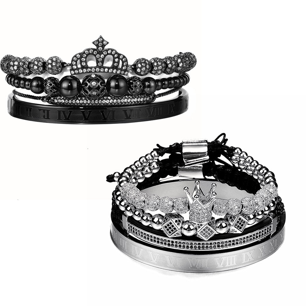 Luxury Couples Bracelet Roman Royal Charm Men Women Pave CZ Zircon Crown Handmade Braiding Set Bracelet Valentine's Lovers Gift