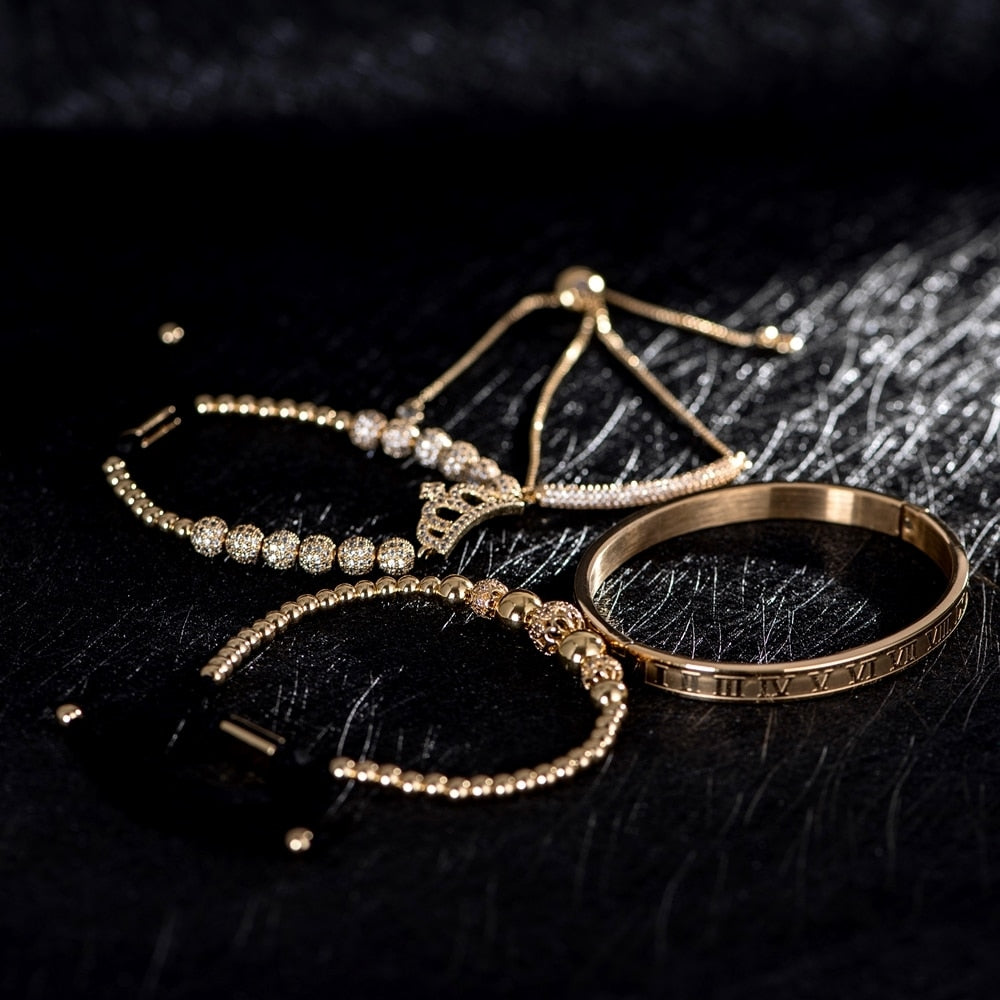 Luxury Couples Bracelet Roman Royal Charm Men Women Pave CZ Zircon Crown Handmade Braiding Set Bracelet Valentine's Lovers Gift