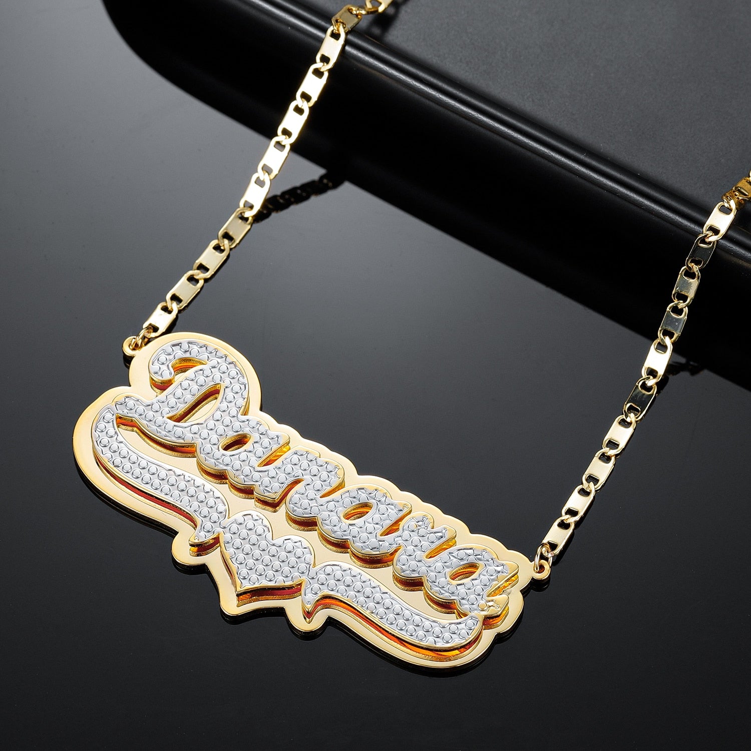 Customized Double Name Necklace 18K Gold plated Nameplate 3D Necklace Personalized Choker Women Double layer Name Necklace Gifts