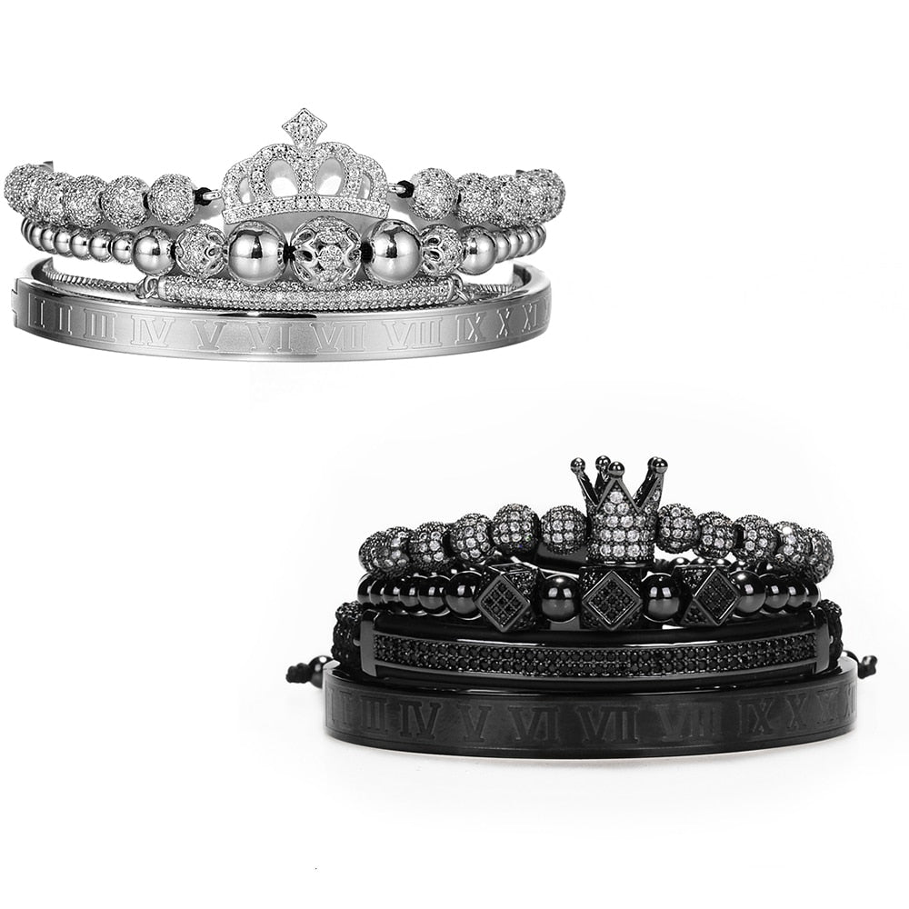 Luxury Couples Bracelet Roman Royal Charm Men Women Pave CZ Zircon Crown Handmade Braiding Set Bracelet Valentine's Lovers Gift