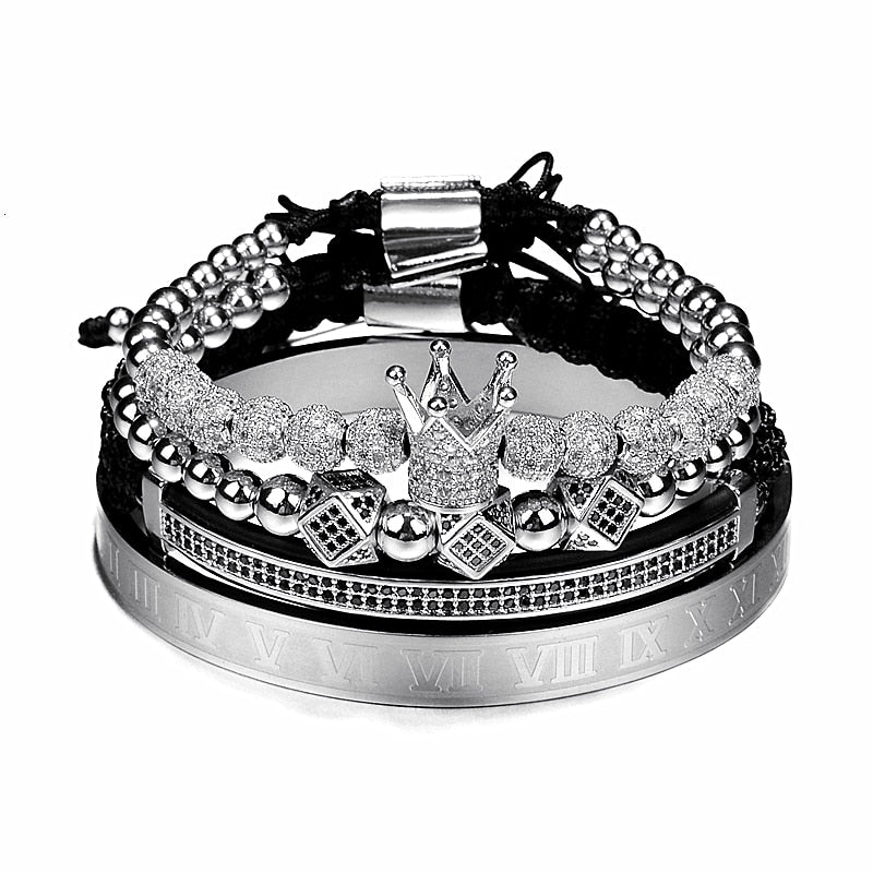 Luxury Couples Bracelet Roman Royal Charm Men Women Pave CZ Zircon Crown Handmade Braiding Set Bracelet Valentine's Lovers Gift