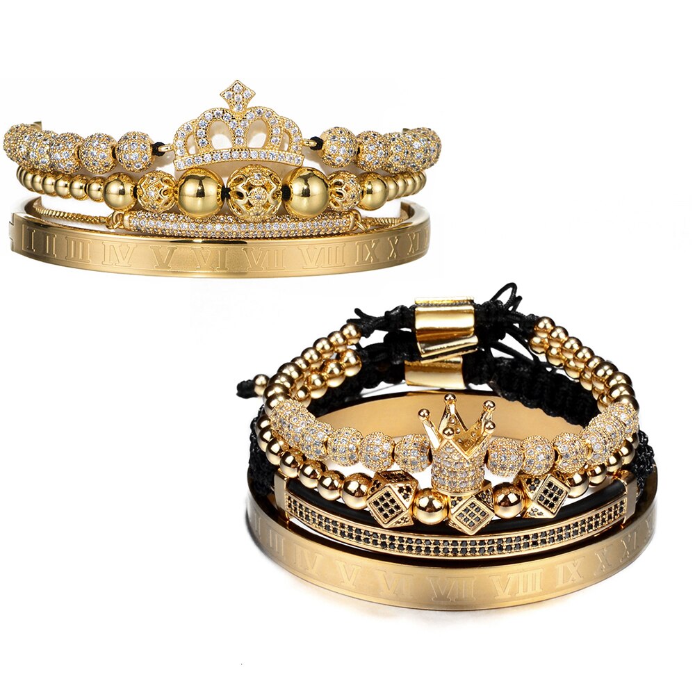 Luxury Couples Bracelet Roman Royal Charm Men Women Pave CZ Zircon Crown Handmade Braiding Set Bracelet Valentine's Lovers Gift
