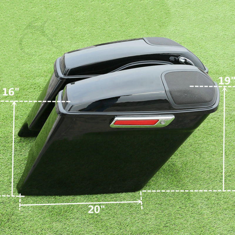 Motorcycle Extended Stretched Saddlebag w/ Speaker Grill For Harley Touring FLHT FLHX Street Electra Road Glide 2014-2020