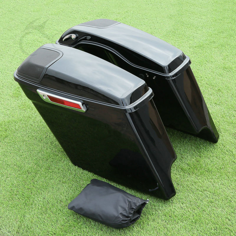 Motorcycle Extended Stretched Saddlebag w/ Speaker Grill For Harley Touring FLHT FLHX Street Electra Road Glide 2014-2020