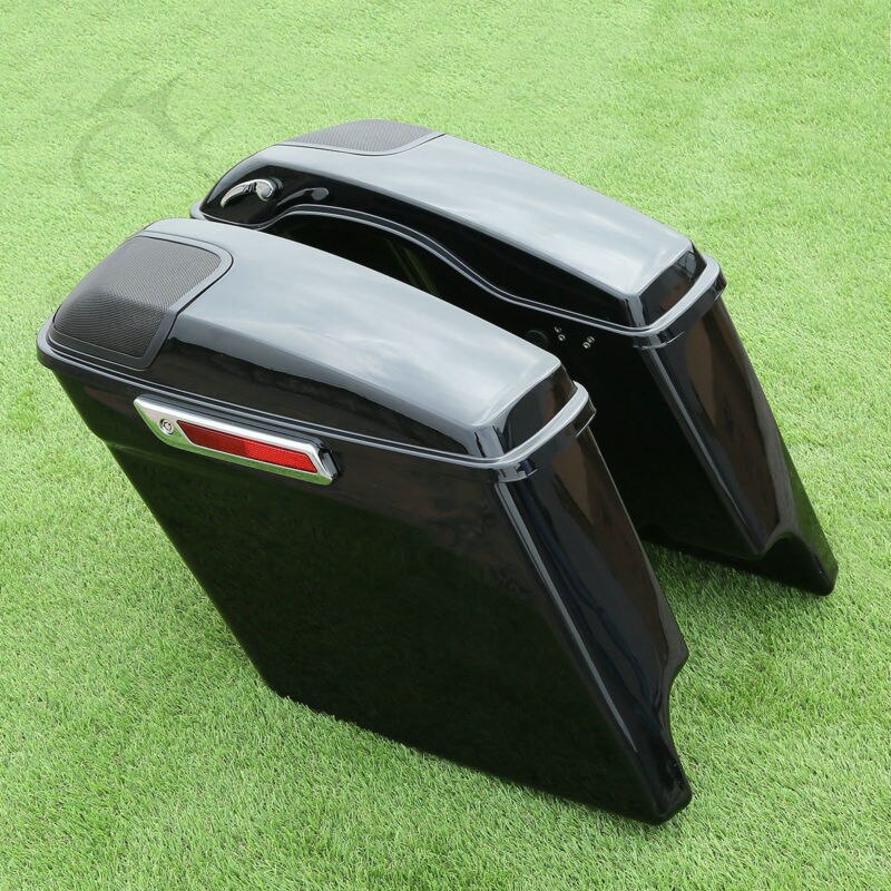 Motorcycle Extended Stretched Saddlebag w/ Speaker Grill For Harley Touring FLHT FLHX Street Electra Road Glide 2014-2020