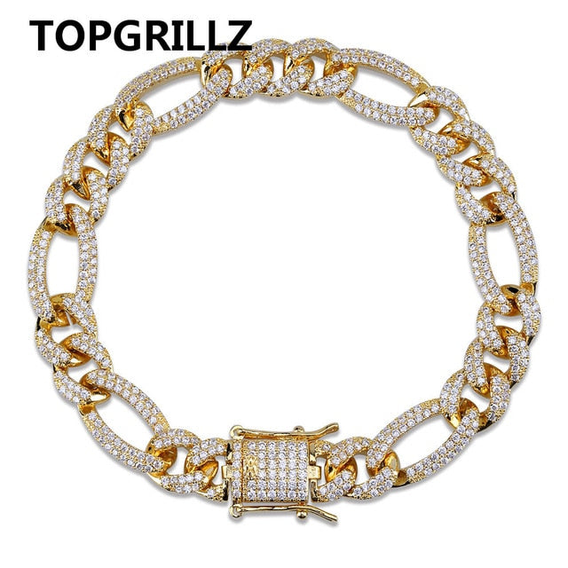 10mm Personality Iced Out Miami Cuban Men Bracelets Gold Silver Color Hip Hop Jewelry Cuban Chain Crystal CZ Rapper