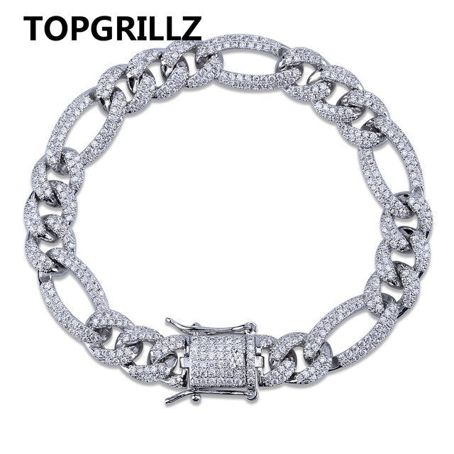 10mm Personality Iced Out Miami Cuban Men Bracelets Gold Silver Color Hip Hop Jewelry Cuban Chain Crystal CZ Rapper