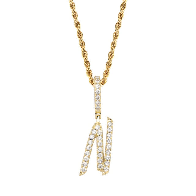 A-Z Small Single Letters Necklaces &Pendant Custom Name Charm For Men/Women Gold Silver Cubic Zircon Hip Hop Jewelry