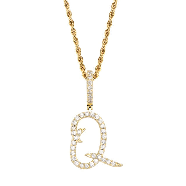 A-Z Small Single Letters Necklaces &Pendant Custom Name Charm For Men/Women Gold Silver Cubic Zircon Hip Hop Jewelry