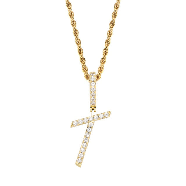 A-Z Small Single Letters Necklaces &Pendant Custom Name Charm For Men/Women Gold Silver Cubic Zircon Hip Hop Jewelry