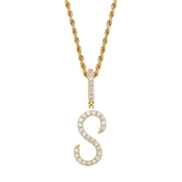 A-Z Small Single Letters Necklaces &Pendant Custom Name Charm For Men/Women Gold Silver Cubic Zircon Hip Hop Jewelry