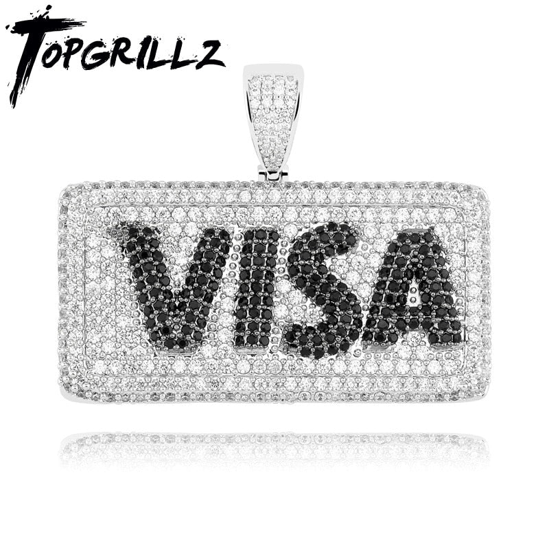 TOPGRILLZ Hip Hop Micro Pave Cubic Zircon Bling Ice Out VISA Credit Gold Card Square Pendants Necklaces for Men Rapper Jewelry