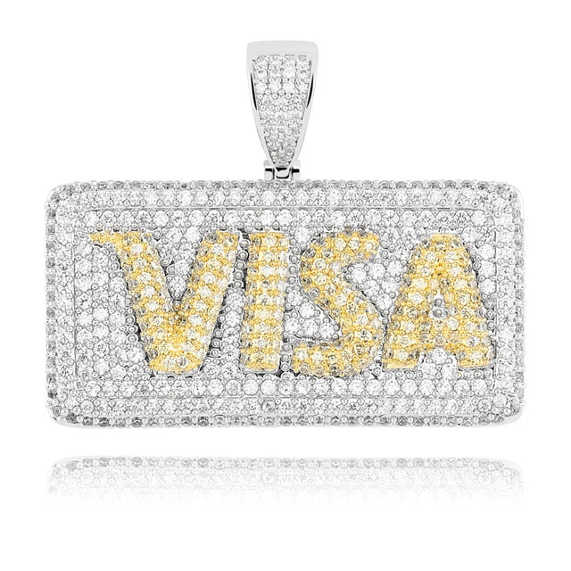 TOPGRILLZ Hip Hop Micro Pave Cubic Zircon Bling Ice Out VISA Credit Gold Card Square Pendants Necklaces for Men Rapper Jewelry