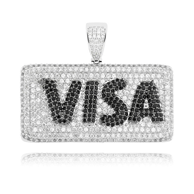 TOPGRILLZ Hip Hop Micro Pave Cubic Zircon Bling Ice Out VISA Credit Gold Card Square Pendants Necklaces for Men Rapper Jewelry