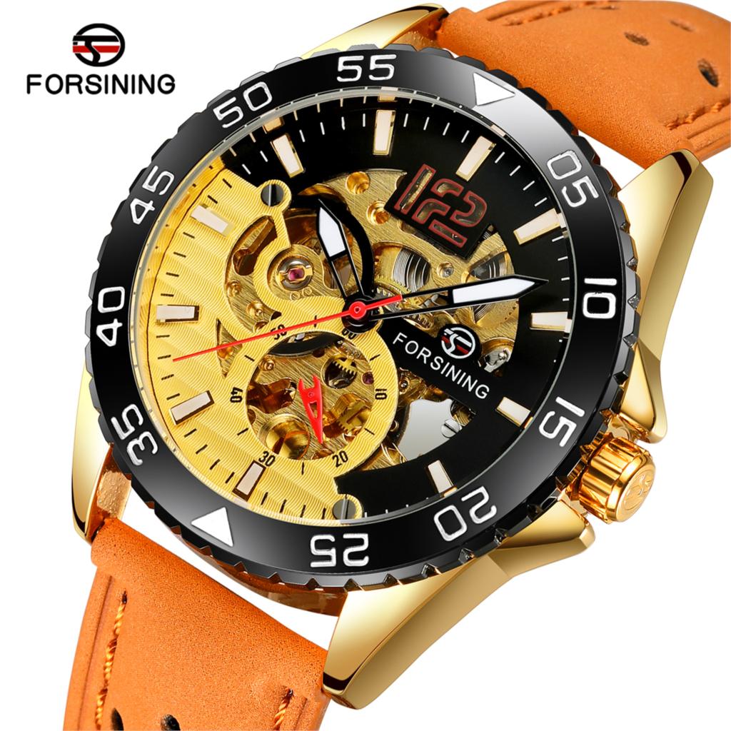Men Fashion Casual Hublo Watch Automatic Mechanical Watch Reloj Hombre Top Brand Luxury Leather Watches Forsining Wristwatches