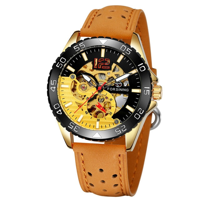 Men Fashion Casual Hublo Watch Automatic Mechanical Watch Reloj Hombre Top Brand Luxury Leather Watches Forsining Wristwatches