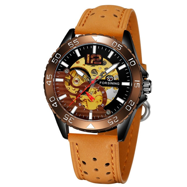 Men Fashion Casual Hublo Watch Automatic Mechanical Watch Reloj Hombre Top Brand Luxury Leather Watches Forsining Wristwatches