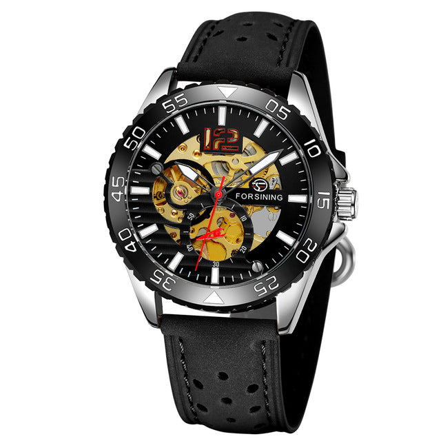 Men Fashion Casual Hublo Watch Automatic Mechanical Watch Reloj Hombre Top Brand Luxury Leather Watches Forsining Wristwatches