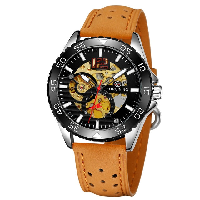 Men Fashion Casual Hublo Watch Automatic Mechanical Watch Reloj Hombre Top Brand Luxury Leather Watches Forsining Wristwatches