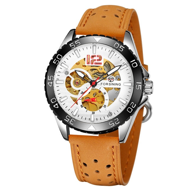 Men Fashion Casual Hublo Watch Automatic Mechanical Watch Reloj Hombre Top Brand Luxury Leather Watches Forsining Wristwatches