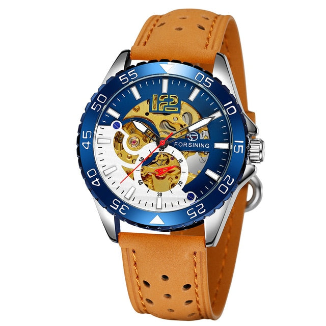 Men Fashion Casual Hublo Watch Automatic Mechanical Watch Reloj Hombre Top Brand Luxury Leather Watches Forsining Wristwatches