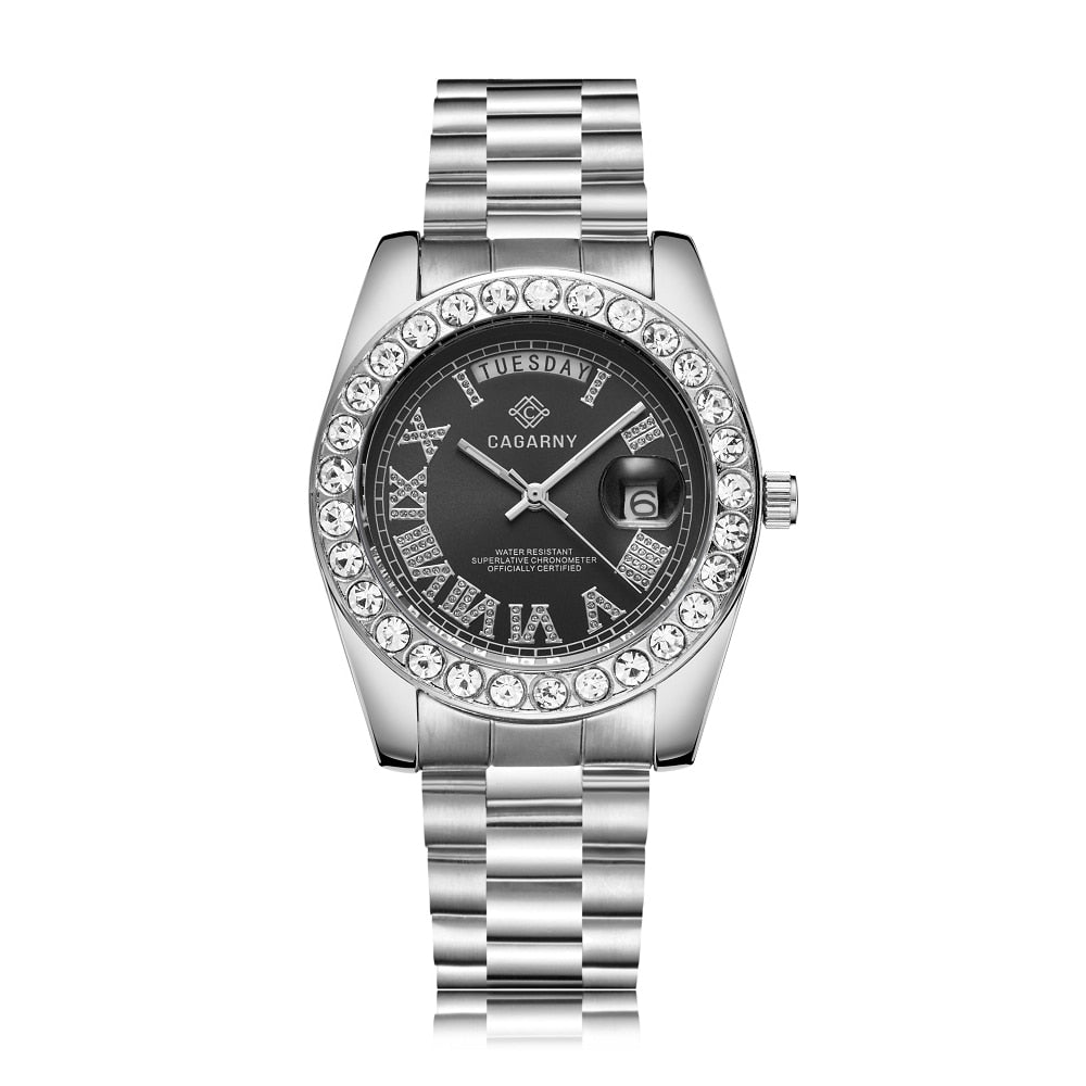 Big Diamonds Gold Watch Men Stainless Steel day-date Men's WristWatch President relogio masculino Fashion Womens Quartz Watches