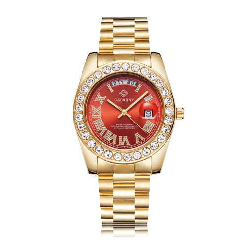 Big Diamonds Gold Watch Men Stainless Steel day-date Men's WristWatch President relogio masculino Fashion Womens Quartz Watches