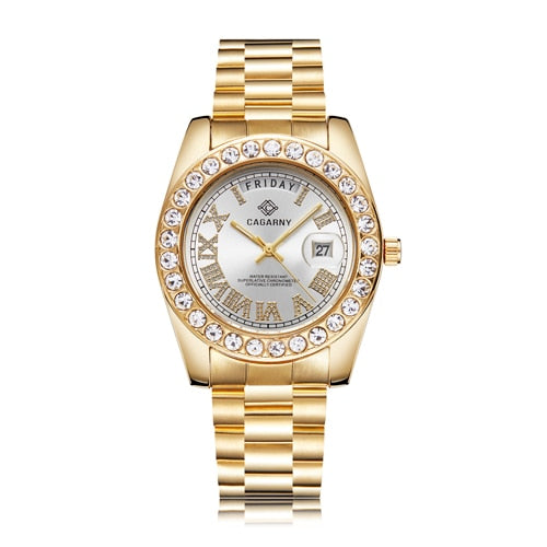 Big Diamonds Gold Watch Men Stainless Steel day-date Men's WristWatch President relogio masculino Fashion Womens Quartz Watches
