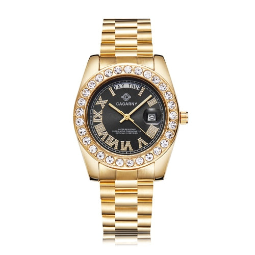 Big Diamonds Gold Watch Men Stainless Steel day-date Men's WristWatch President relogio masculino Fashion Womens Quartz Watches