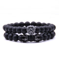 Men Bracelet Lion Head with Crown Bracelets 8mm Natural Stone Beads bracelet Pave CZ Crowns Men Women Jewelry pulseira