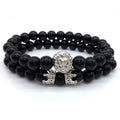 2 Pcs/ Set Classic Lion  Crown Charm Bracelet Men Luxurious 8mm Matte Lava Stone Bead Bracelet For Men Jewelry Gift