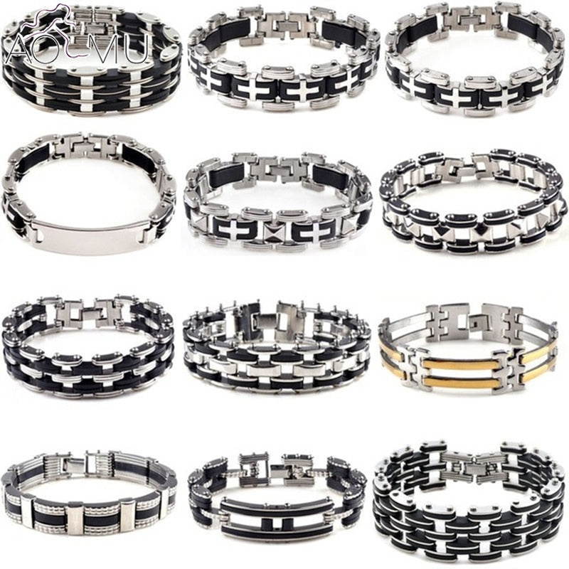 Men Silver Stainless Steel Link Chain Bracelet
